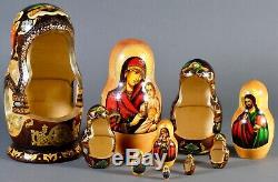Russian Matryoshka 10 Nesting Dolls Religious Icons Wood Cathedral Cutout Design