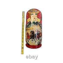 Russian Matryoshka 10 Piece Horse Drawn Troika Nesting Doll Set Hand painted