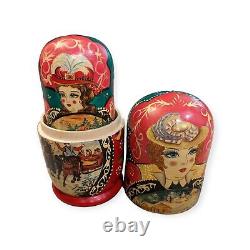 Russian Matryoshka 10 Piece Horse Drawn Troika Nesting Doll Set Hand painted