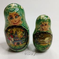 Russian Matryoshka 10 Wooden Nesting Dolls hand painted signed fairy tale