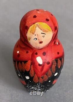 Russian Matryoshka 5 Nesting Dolls Signed Hand Painted Winter Snowman Wood Matte