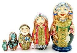 Russian Matryoshka 5 nesting dolls Fairy Tale Frog Princess signed Pokrovskaya