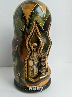 Russian Matryoshka 7 Nesting Dolls Religious Icons Wood Cathedral Cutout Design