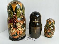 Russian Matryoshka 7 Nesting Dolls Religious Icons Wood Cathedral Cutout Design