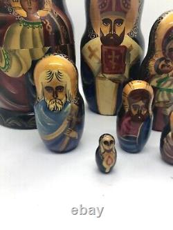 Russian Matryoshka 7 Piece Set Signed 9 in tall Holy Mother Madonna Religious