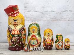 Russian Matryoshka 9.5 Nesting Doll 7pc Signed Sergiev 1994 Family