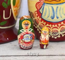 Russian Matryoshka 9.5 Nesting Doll 7pc Signed Sergiev 1994 Family