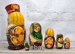 Russian Matryoshka 9.5 Nesting Doll 7pc Signed Sergiev 1994 Family