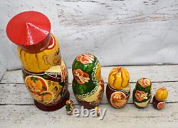 Russian Matryoshka 9.5 Nesting Doll 7pc Signed Sergiev 1994 Family