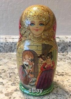 Russian Matryoshka Babushka Nesting Doll 7 PC Fairytale Cinderella Story Telling