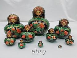 Russian Matryoshka Babushka Nesting Dolls Signed 10 Piece Vtg Rhinestone Inlaid