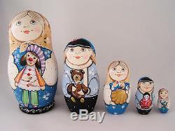 Russian Matryoshka Babushka Wooden Nesting Stacking Doll Kids With Toys 5 pcs