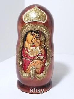 Russian Matryoshka Icon Nesting Doll Life of Jesus Madonna Cut Out Windows Read