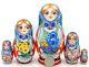 Russian Matryoshka Matt Nesting Doll 5 Family & Samovar Tea Dinner Nina Signed