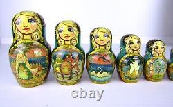Russian Matryoshka Nesting Doll 13.75 20 Pc, Pushkin Fairytale Hand Made Set