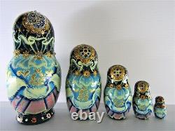 Russian Matryoshka Nesting Doll 5.9 5 Pc, Jeweled Princess Hand Made Set 354