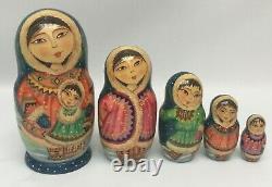Russian Matryoshka Nesting Doll 5 Pc Signed Nocag Winter Eskimo Siberian Yupik
