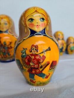 Russian Matryoshka Nesting Doll 6 3/4 7 Pcs Musical Clown Artist Signed / Dated