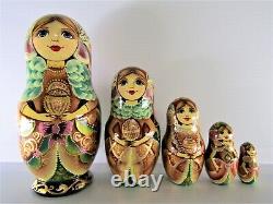 Russian Matryoshka Nesting Doll 6.5 5 Pc, Golden Empresses Hand Made Set 353