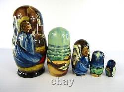 Russian Matryoshka Nesting Doll 6.5 5 Pc, Jesus Nativity Hand Made 1074