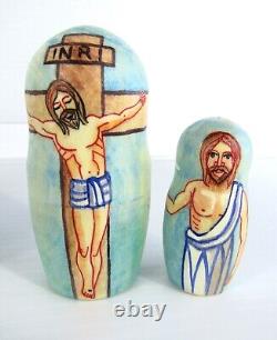 Russian Matryoshka Nesting Doll 7 5 Pc, Jesus Nativity Hand Made 1065