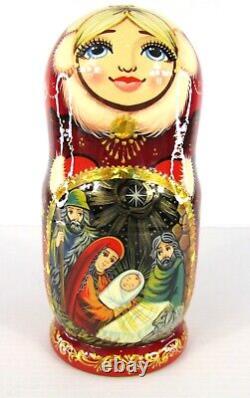 Russian Matryoshka Nesting Doll 7 5 Pc, Jesus Nativity Hand Made 1067