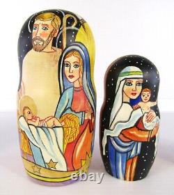 Russian Matryoshka Nesting Doll 7 5 Pc, Jesus Nativity Hand Made 1072