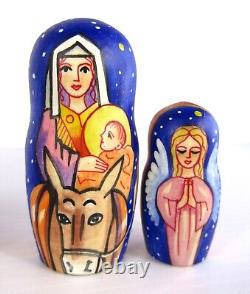Russian Matryoshka Nesting Doll 7 5 Pc, Jesus Nativity Hand Made 1072