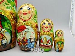 Russian Matryoshka Nesting Doll 7 5 Pc, Tsar Saltan Fairy tale Hand Made 358