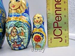 Russian Matryoshka Nesting Doll 7.8 5 Pc, Blue Snow Maiden Fairytale Set 367