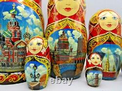 Russian Matryoshka Nesting Doll 8.2 7 Pc, Moscow Monuments Hand Made 447