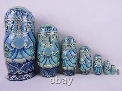 Russian Matryoshka Nesting Doll 8.5 7 Pc, Snow Maiden Winter Blue Set 975