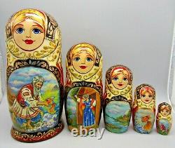 Russian Matryoshka Nesting Doll 8 5 Pc, Golden Fish Fairytale Hand Made 455