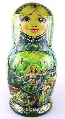 Russian Matryoshka Nesting Doll 9.8 10 Pc, Mermaid Fairytale Hand Made 966
