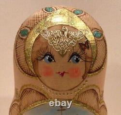 Russian Matryoshka Nesting Doll Churches Wood Burned Gold Handmade New 10 Pcs