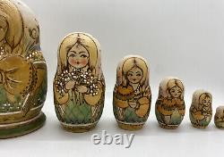 Russian Matryoshka Nesting Doll Hand Painted Signed 7 Piece Great
