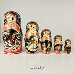 Russian Matryoshka Nesting Doll Hand Painted Wooden Collection Fairy Tale 5 Pcs