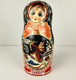 Russian Matryoshka Nesting Doll Hand Painted Wooden Collection Fairy Tale 5 Pcs