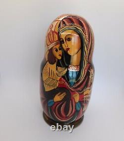 Russian Matryoshka Nesting Doll Orthodox Religious Icons 10 Piece Signed 9 1/2
