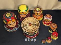 Russian Matryoshka Nesting Doll Set -9- d. 1992 Signed'A. Grebnev' High Detail