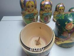 Russian Matryoshka Nesting Dolls 10 Piece Set Hand Painted Wooden 10 Vintage