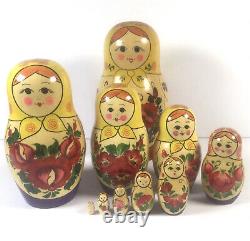 Russian Matryoshka Nesting Dolls 10 Piece Set Hand Painted Wooden 8 Vintage EUC