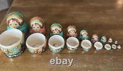 Russian Matryoshka Nesting Dolls 10 piece set Museum Quality SIGNED Gold Trimmed