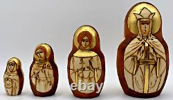 Russian Matryoshka Nesting Dolls 7pc Nativity Wood Burn & Gold Leaf Design