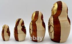 Russian Matryoshka Nesting Dolls 7pc Nativity Wood Burn & Gold Leaf Design