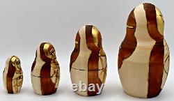 Russian Matryoshka Nesting Dolls 7pc Nativity Wood Burn & Gold Leaf Design