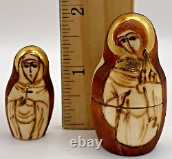 Russian Matryoshka Nesting Dolls 7pc Nativity Wood Burn & Gold Leaf Design