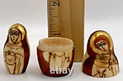 Russian Matryoshka Nesting Dolls 7pc Nativity Wood Burn & Gold Leaf Design