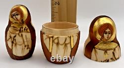 Russian Matryoshka Nesting Dolls 7pc Nativity Wood Burn & Gold Leaf Design