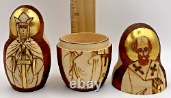 Russian Matryoshka Nesting Dolls 7pc Nativity Wood Burn & Gold Leaf Design